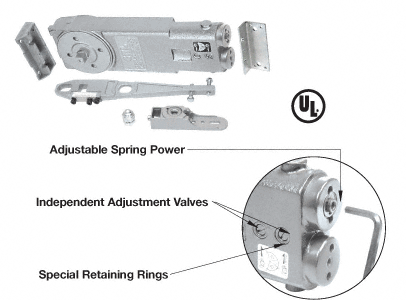 CRL Standard Spindle Adjustable Spring Power Overhead Concealed Door Closer Side-Load GE-Package