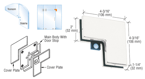 CRL Sidelite Mounted Transom Patch With Reversible Door Stops