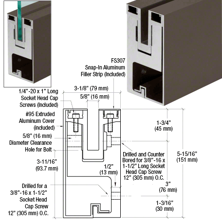 CRL Blumcraft® RG450 Series Two Piece Fascia Mount Base Shoe for 1/2