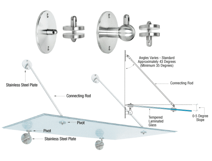 CRL Brushed Stainless Glass Awning Support System Mounting Kit