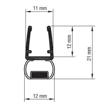 CRL Black 180° Magnetic Profile for 6 mm and 8 mm  Glass, 2500 mm 