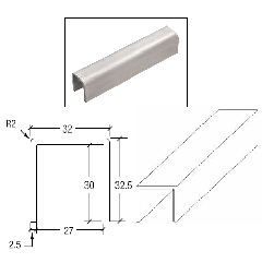 CRL 32 x 32.5 x 2.5mm Brushed Stainless Steel 3 Metre Cap Rail