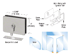 CRL Brushed Stainless European EUR Series Glass Mounted Patch Lock With Keeper Plate