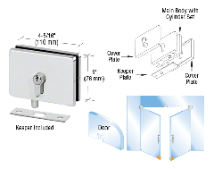 CRL Polished Stainless European EUR Series Glass Mounted Patch Lock With Keeper Plate