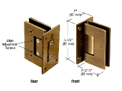 CRL Antique Brass Geneva 337 Series Adjustable Wall Mount Full Back Plate Hinge