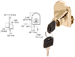 CRL Gold Plated Cabinet Lock for Hinged Glass Door - Randomly Keyed