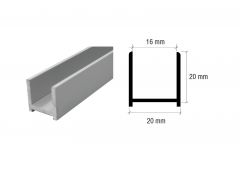 CRL Aluminium Brite Anodized U-Channel 20 x 20 mm, for 10 to 12 mm Glass