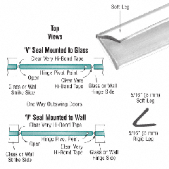 CRL Translucent Vinyl Edge 'V' Seal for 1/4" Maximum Gap With Pre-Applied Tape